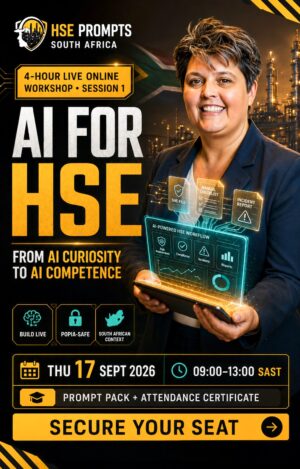 AI for HSE, AI safety training South Africa, SHEQ AI workshop, POPIA AI compliance, OHS Act AI, toolbox talk generator, risk assessment AI, ISO 45001 AI