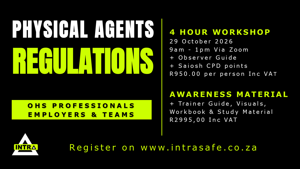 INTRA Physical Agents Regulations four hour workshop, 29 October 2026, 9am to 1pm via Zoom, R950.00 per person including VAT